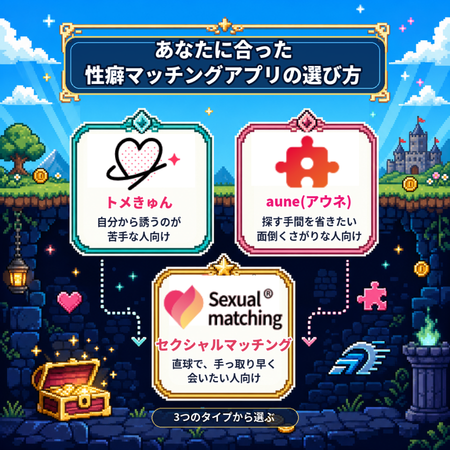 あなたに合った性癖マッチングアプリの選び方。トメきゅん、aune(アウネ)、セクシャルマッチング