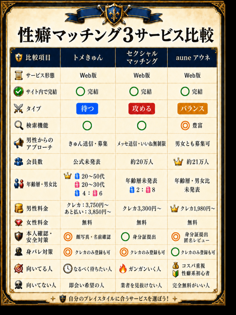 性癖マッチング3社比較表