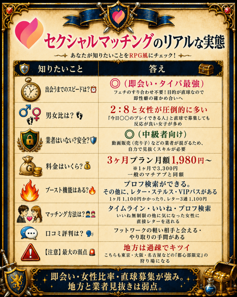 セクシャルマッチング男女比料金表