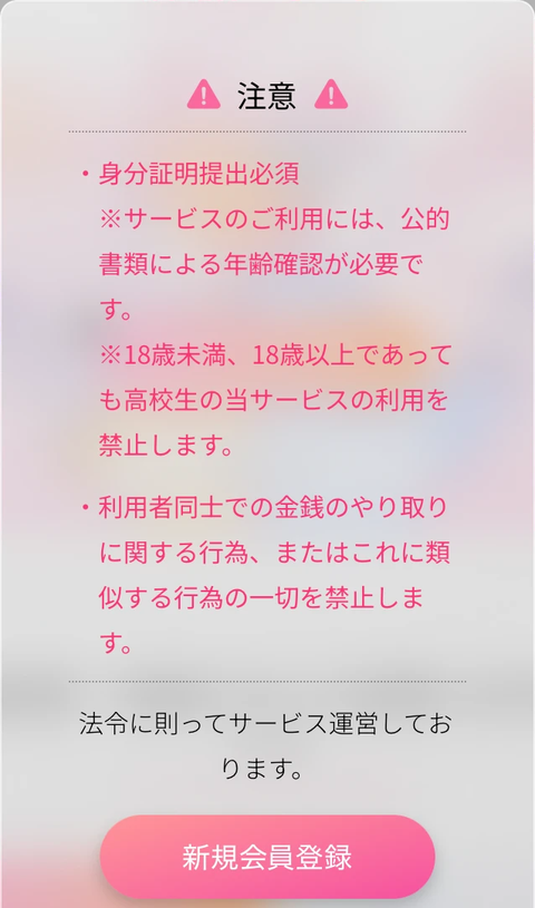 AI性癖マッチング 登録前の注意画面